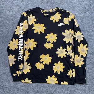 Nike Have A Nike Day Floral Long Sleeve Shirt Black Yellow DM6335-010 Mens Small
